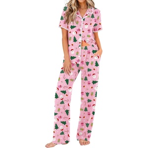 image:imageEkouaer Womens Pajamas Set Button Down Loungewear Short Sleeve Pants PjsChristmas Pink Collection