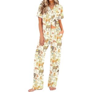 image:imageEkouaer Womens Pajamas Set Button Down Loungewear Short Sleeve Pants PjsHorse Collection