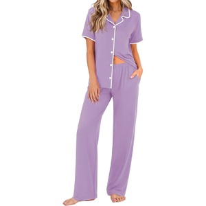 image:imageEkouaer Womens Pajamas Set Button Down Loungewear Short Sleeve Pants PjsLilac