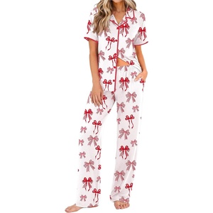 image:imageEkouaer Womens Pajamas Set Button Down Loungewear Short Sleeve Pants PjsRed Bow