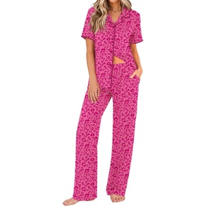 image:imageEkouaer Womens Pajamas Set Button Down Loungewear Short Sleeve Pants PjsRose Leopard