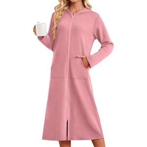 image:imageEkouaer Zipper Robe for Women Long Bath Robe Soft Housecoat Hooded BathrobeGray Purple