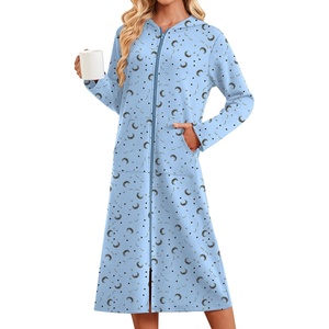image:imageEkouaer Zipper Robe for Women Long Bath Robe Soft Housecoat Hooded BathrobeMoon and Star