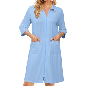 image:imageEkouaer Zipper Robes for Women 34 Sleeve Housecoats with Pockets