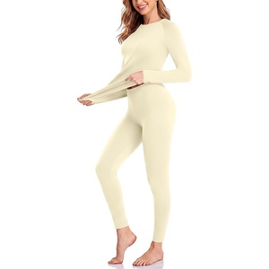 image:imageThermal Underwear for Women Fleece Linen Long John Sets Warm Base LayerBeige
