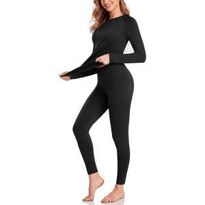 image:imageThermal Underwear for Women Fleece Linen Long John Sets Warm Base LayerBlack