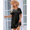 image:imageEkouaer 2 Pack Nightgowns for Women Satin Short Sleeve V Neck House DressBlack Teal