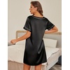 image:imageEkouaer 2 Pack Nightgowns for Women Satin Short Sleeve V Neck House DressBlack Teal