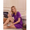 image:imageEkouaer 2 Pack Nightgowns for Women Satin Short Sleeve V Neck House DressBright Purple Black