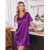 image:imageEkouaer 2 Pack Nightgowns for Women Satin Short Sleeve V Neck House DressBright Purple Black
