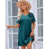 image:imageEkouaer 2 Pack Nightgowns for Women Satin Short Sleeve V Neck House DressBright Purple Teal
