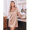 image:imageEkouaer 2 Pack Nightgowns for Women Satin Short Sleeve V Neck House DressChampagne Bright Purple