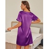 image:imageEkouaer 2 Pack Nightgowns for Women Satin Short Sleeve V Neck House DressChampagne Bright Purple