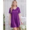 image:imageEkouaer 2 Pack Nightgowns for Women Satin Short Sleeve V Neck House DressChampagne Bright Purple