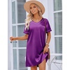 image:imageEkouaer 2 Pack Nightgowns for Women Satin Short Sleeve V Neck House DressChampagne Bright Purple