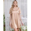 image:imageEkouaer 2 Pack Nightgowns for Women Satin Short Sleeve V Neck House DressChampagne Teal