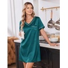 image:imageEkouaer 2 Pack Nightgowns for Women Satin Short Sleeve V Neck House DressChampagne Teal
