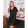 image:imageEkouaer 2 Pack Nightgowns for Women Satin Short Sleeve V Neck House DressLeopard Print Hot Pink Black