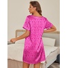 image:imageEkouaer 2 Pack Nightgowns for Women Satin Short Sleeve V Neck House DressLeopard Print Hot Pink Black