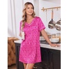image:imageEkouaer 2 Pack Nightgowns for Women Satin Short Sleeve V Neck House DressLeopard Print Hot Pink Red Heart