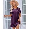image:imageEkouaer 2 Pack Nightgowns for Women Satin Short Sleeve V Neck House DressLotusroot Pink Deep Purple