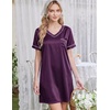 image:imageEkouaer 2 Pack Nightgowns for Women Satin Short Sleeve V Neck House DressLotusroot Pink Deep Purple