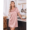 image:imageEkouaer 2 Pack Nightgowns for Women Satin Short Sleeve V Neck House DressLotusroot Pink Deep Purple