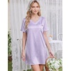 image:imageEkouaer 2 Pack Nightgowns for Women Satin Short Sleeve V Neck House DressStripe Print Purple White Stripe Print Pink White