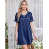 image:imageEkouaer 2 Pack Nightgowns for Women Satin Short Sleeve V Neck House DressTeal Navy Blue