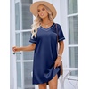 image:imageEkouaer 2 Pack Nightgowns for Women Satin Short Sleeve V Neck House DressTeal Navy Blue