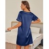 image:imageEkouaer 2 Pack Nightgowns for Women Satin Short Sleeve V Neck House DressTeal Navy Blue