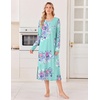 image:imageEkouaer 3 Pack Long Sleeve Full Length Chest Pocket Nightgowns for WomenBlackdeep Blueblue Flower