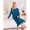 image:imageEkouaer 3 Pack Long Sleeve Full Length Chest Pocket Nightgowns for WomenBlackdeep Blueblue Flower