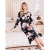image:imageEkouaer 3 Pack Long Sleeve Full Length Chest Pocket Nightgowns for WomenBlackdeep Grayblack Flower