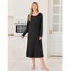 image:imageEkouaer 3 Pack Long Sleeve Full Length Chest Pocket Nightgowns for WomenBlackdeep Grayleopard