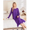 image:imageEkouaer 3 Pack Long Sleeve Full Length Chest Pocket Nightgowns for WomenBlackdeep Purplrgreen Flower