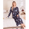 image:imageEkouaer 3 Pack Long Sleeve Full Length Chest Pocket Nightgowns for WomenBlacklight Blueblack Flower