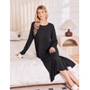 image:imageEkouaer 3 Pack Long Sleeve Full Length Chest Pocket Nightgowns for WomenBlacknavy Blueblack Flower