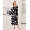 image:imageEkouaer 3 Pack Long Sleeve Full Length Chest Pocket Nightgowns for WomenBlackwine Redblack Flower