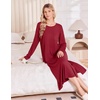 image:imageEkouaer 3 Pack Long Sleeve Full Length Chest Pocket Nightgowns for WomenBlackwine Redblack Flower