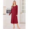 image:imageEkouaer 3 Pack Long Sleeve Full Length Chest Pocket Nightgowns for WomenBlackwine Redblue Green
