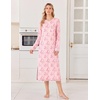 image:imageEkouaer 3 Pack Long Sleeve Full Length Chest Pocket Nightgowns for WomenLight Bluepinkpink Flower