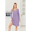 image:imageEkouaer 3 Pack Womens Long Sleeve Nightgowns Soft Sleep Shirt SleepwearBlue Floral lilac pink Floral