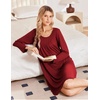 image:imageEkouaer 3 Pack Womens Long Sleeve Nightgowns Soft Sleep Shirt SleepwearNavy wine Red white Pink Flower