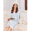 image:imageEkouaer Cotton Nightgowns for Women Long Sleeve Night GownWhite Blue Floral