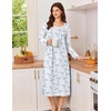 image:imageEkouaer Cotton Nightgowns for Women Long Sleeve Night GownWhite Blue Floral