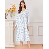 image:imageEkouaer Cotton Nightgowns for Women Long Sleeve Night GownWhite Blue Floral