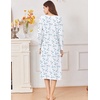 image:imageEkouaer Cotton Nightgowns for Women Long Sleeve Night GownWhite Blue Floral