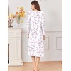 image:imageEkouaer Cotton Nightgowns for Women Long Sleeve Night GownWhite Pink Floral