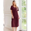 image:imageEkouaer Long Nightgowns for Women Bamboo Viscose Short Sleeve House DressesDark Red